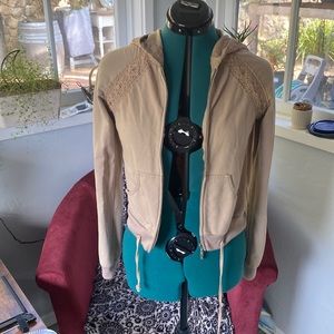 Project piece - FREE w/purchase - tan Y2K hoodie jacket w/lace & sequins